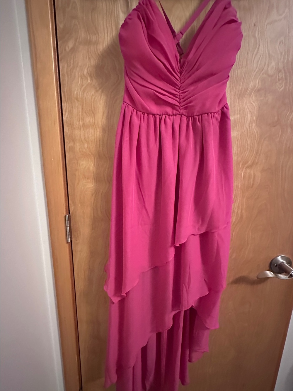 Pink Ruffled High-Low Women's Dress